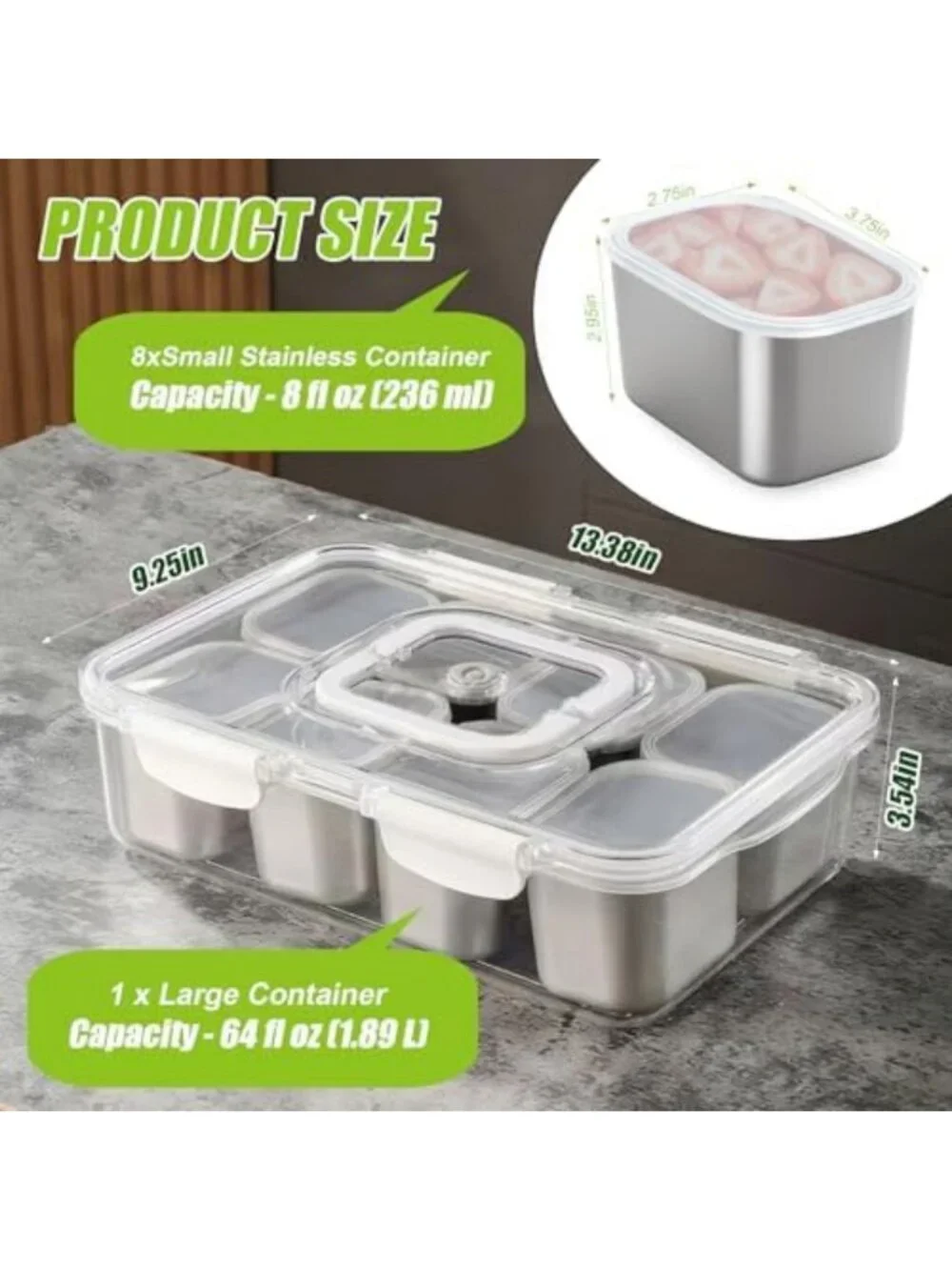 Stainless Steel Snack Box - 8 Compartment Divided Serving Tray for Snacks